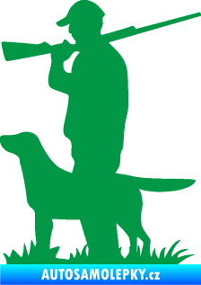 Samolepka Myslivec 005 levá se psem na lovu zelená
