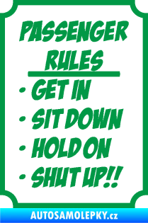 Samolepka Passenger rules nápis pravidla pro cestující zelená