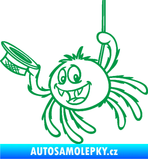 Samolepka Pavouk 022 levá s kloboučkem zelená
