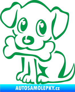 Samolepka Pes 076 levá štěnátko s kostičkou zelená