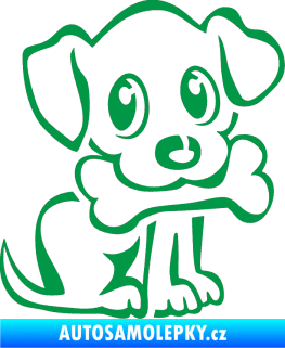 Samolepka Pes 076 pravá štěnátko s kostičkou zelená