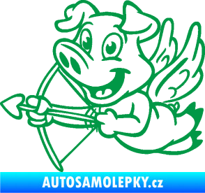 Samolepka Prase 005 levá s křídly a lukem zelená