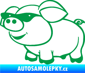 Samolepka Prase 006 levá frajer v brýlích zelená