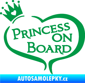 Samolepka Princess on board nápis s korunkou zelená