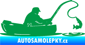 Samolepka Rybář 017 pravá rybolov v lodičce zelená