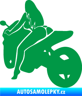 Samolepka Sexy žena na motorce levá zelená