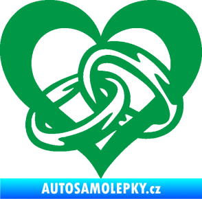 Samolepka Snubní prstýnky v srdíčku levá zelená