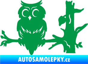 Samolepka Sova 005 levá na větvi zelená