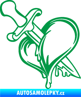 Samolepka Srdce propíchlé dýkou levá zelená