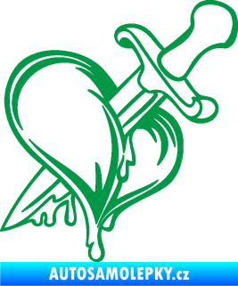 Samolepka Srdce propíchlé dýkou pravá zelená