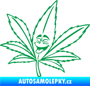 Samolepka Travka 003 levá lístek marihuany s obličejem zelená