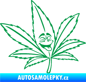 Samolepka Travka 003 pravá lístek marihuany s obličejem zelená
