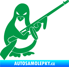 Samolepka Tučňák se samopalem pravá zelená