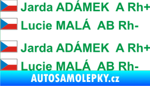 Samolepka Vlajka ČR se jménem a krevní skupinou zelená