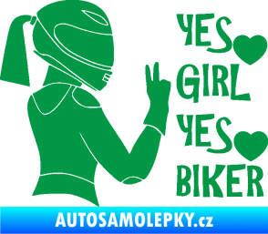 Samolepka Yes girl, yes biker motorkářka zelená