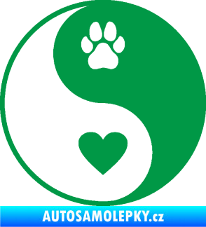 Samolepka Yin Yang 002 levá srdíčko a tlapka zelená