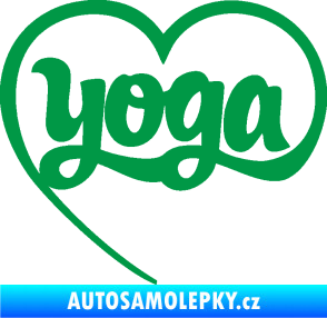Samolepka Yoga nápis v srdíčku zelená