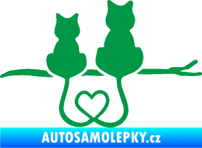 Samolepka Zamilované kočky spojené ocásky pravá zelená