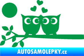 Samolepka Zamilované sovy levá na větvičce zelená