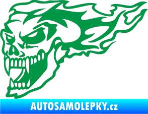 Samolepka Zubatej levá lebka v plamenech zelená