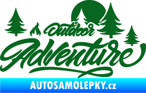 Samolepka Adventure outdoor nápis les,hory a táborák tmavě zelená