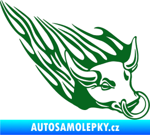 Samolepka Animal flames 010 pravá býk s kruhem tmavě zelená