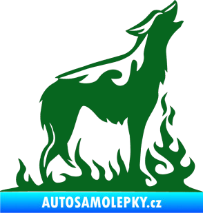 Samolepka Animal flames 066 pravá vyjící vlk tmavě zelená