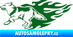 Samolepka Animal flames 090 levá vlk tmavě zelená