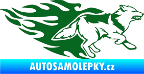 Samolepka Animal flames 090 pravá  vlk tmavě zelená