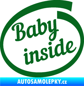 Samolepka Baby inside dítě v autě nápis tmavě zelená