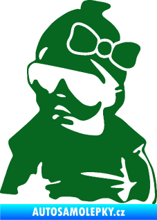 Samolepka Baby on board 001 levá miminko s brýlemi a s mašlí tmavě zelená
