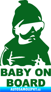 Samolepka Baby on board 002 pravá s textem miminko s brýlemi tmavě zelená