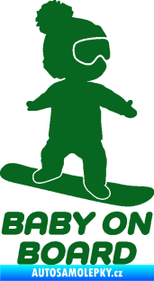 Samolepka Baby on board 009 pravá snowboard tmavě zelená