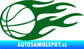 Samolepka Basketbalový míč 003 levá v plamenech  tmavě zelená