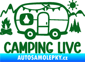 Samolepka Camping live 001 levá cestování v karavanu tmavě zelená