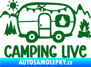 Samolepka Camping live 001 pravá cestování v karavanu tmavě zelená