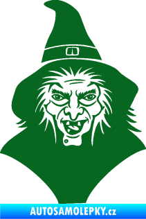 Samolepka Čarodějnice 002 levá hlava s kloboukem tmavě zelená