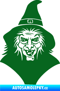 Samolepka Čarodějnice 002 pravá hlava s kloboukem tmavě zelená