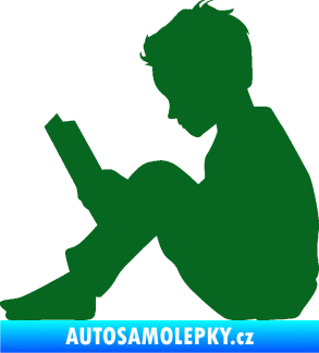 Samolepka Děti silueta 002 levá chlapec s knížkou tmavě zelená