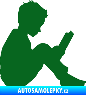 Samolepka Děti silueta 002 pravá chlapec s knížkou tmavě zelená