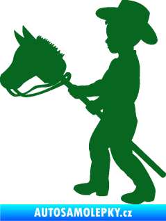 Samolepka Děti silueta 012 levá kluk s dřevěným koníkem tmavě zelená