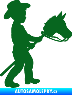Samolepka Děti silueta 012 pravá kluk s dřevěným koníkem tmavě zelená