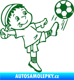 Samolepka Dítě v autě 022 pravá fotbalista s míčem tmavě zelená