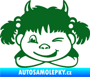 Samolepka Dítě v autě 056 levá holčička čertice tmavě zelená
