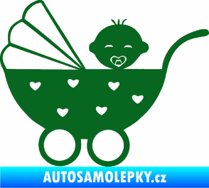 Samolepka Dítě v autě 070 levá kočárek s miminkem tmavě zelená