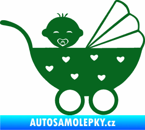 Samolepka Dítě v autě 070 pravá kočárek s miminkem tmavě zelená