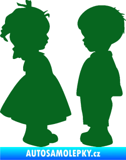 Samolepka Dítě v autě 071 levá holčička s chlapečkem sourozenci tmavě zelená