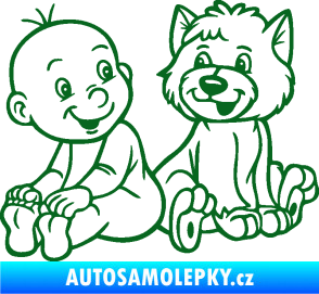 Samolepka Dítě v autě 087 levá chlapeček s pejskem tmavě zelená