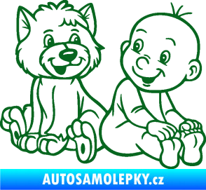 Samolepka Dítě v autě 087 pravá chlapeček s pejskem tmavě zelená