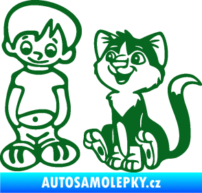 Samolepka Dítě v autě 097 levá kluk a kočka tmavě zelená